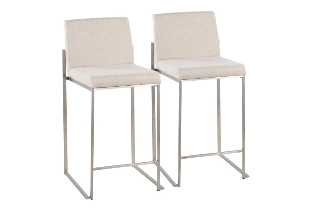 Ian Beige Fabric High Back Counter Stool Set Of 2