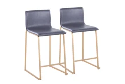 Cara Gold Metal And Grey Faux Leather Counter Stool Set Of 2