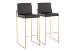 Ian Black Faux Leather High Back Gold Steel Barstool Set Of 2