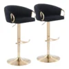Rose Black Velvet Adjustable Bar Stool Set Of 2