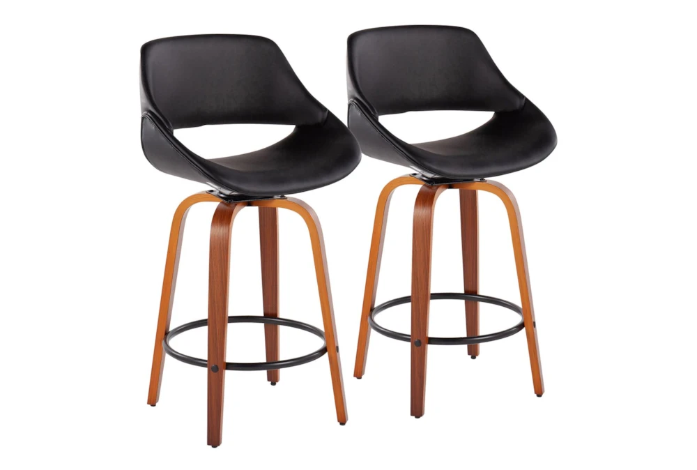 Rizzi Walnut And Black Faux Leather Counter Stool Set Of 2