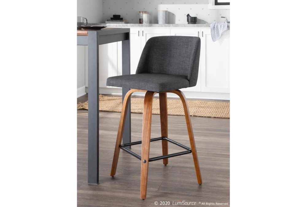 Tori Walnut And Charcoal Fabric Counter Stool Set Of 2 - Image 2