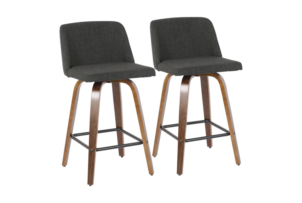 Tori Walnut And Charcoal Fabric Counter Stool Set Of 2