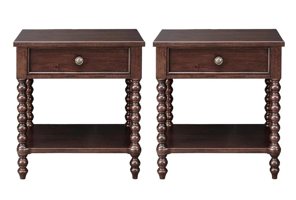 Spindle Brwn 1 Drawer Nightstand Set Of 2