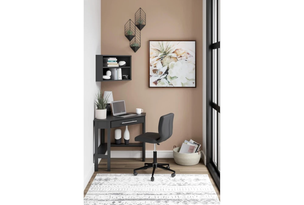 Corson Black L-Shaped Desk And Wall Shelf - Image 3