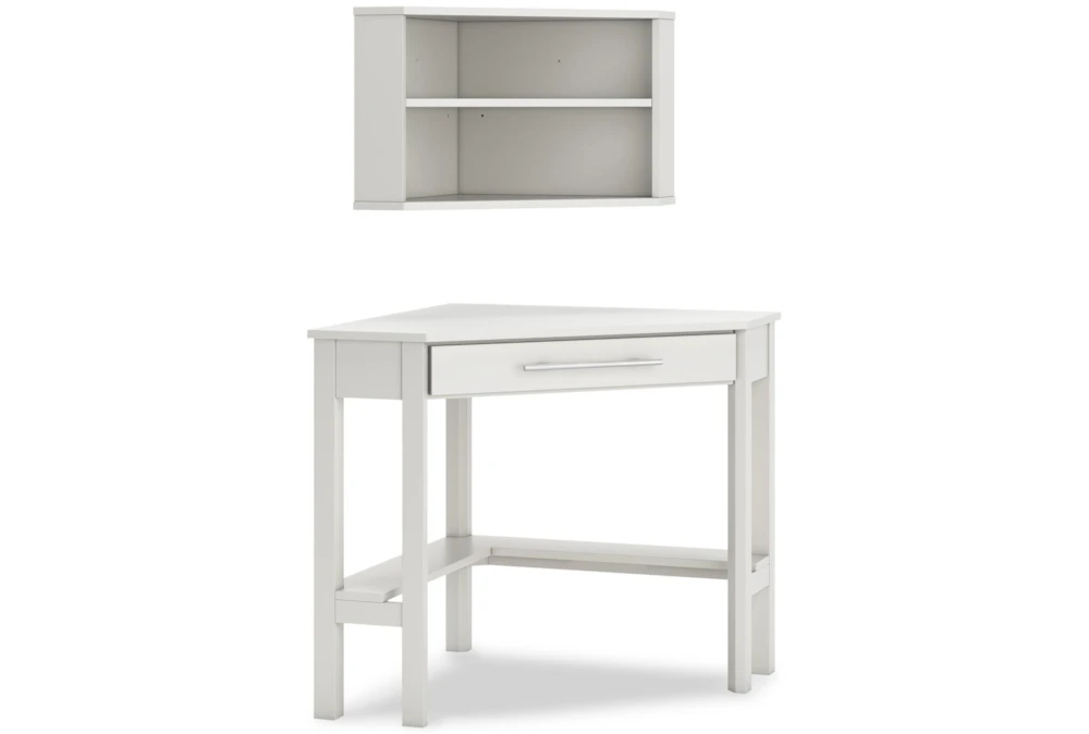 Highline White L-Shaped Desk And Wall Shelf