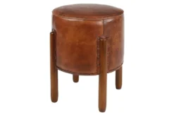 Brown Leather & Teak Wood Stool