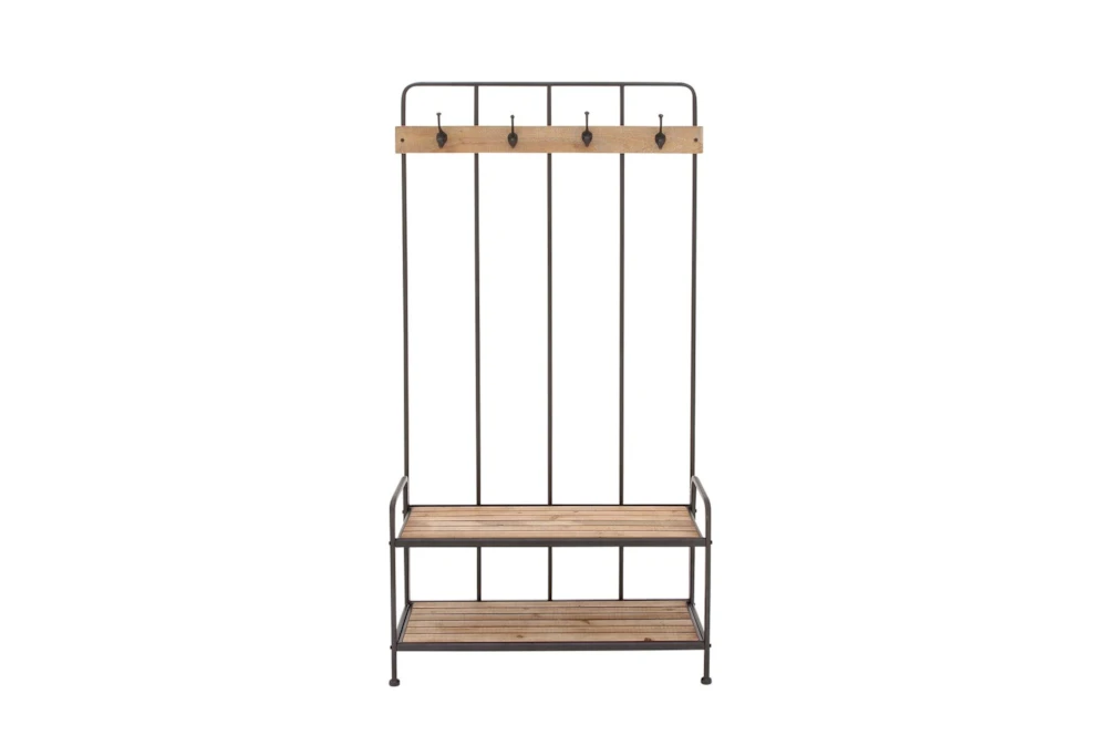 38X73 Light Brown Wood & Metal Coat Rack Hall Tree