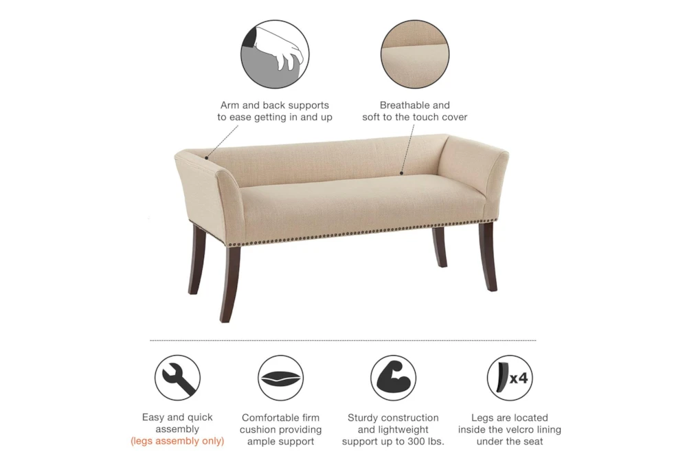 50" Nessa Cream Accent Bench - Image 5
