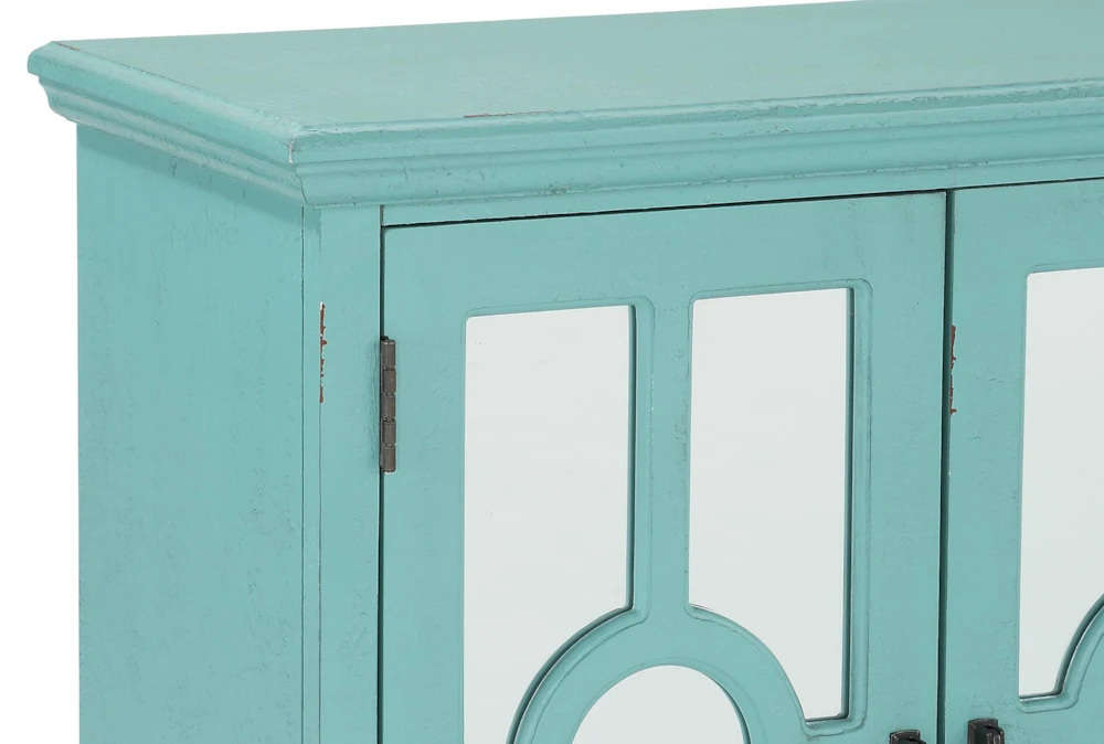 28" Antique Aqua Wood Accent Chest With Glass + Wood Doors - Image 4