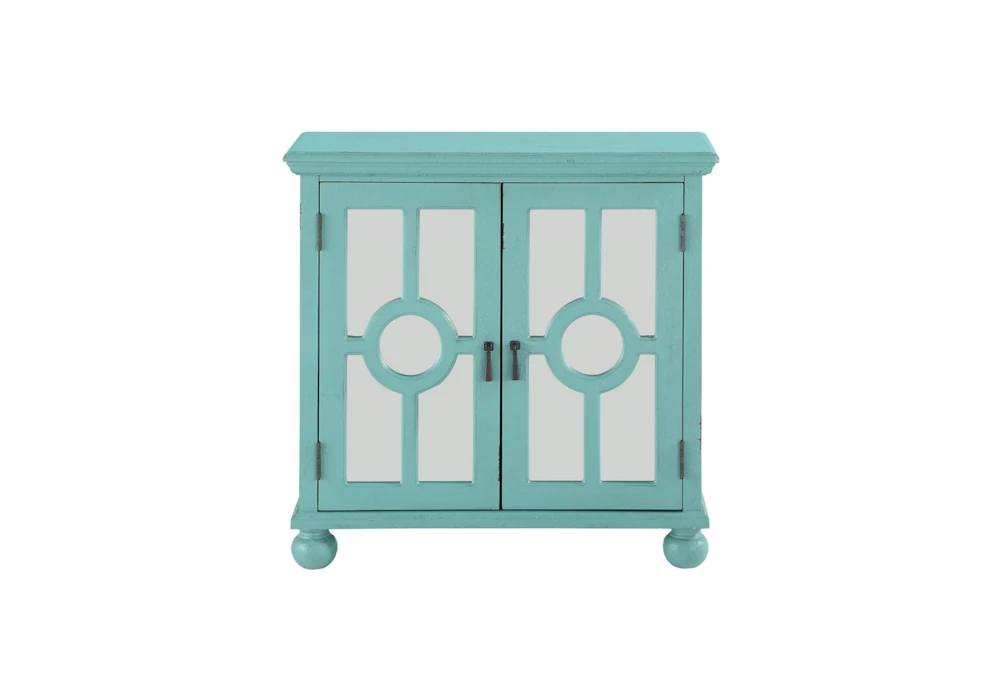 28" Antique Aqua Wood Accent Chest With Glass + Wood Doors - Image 2