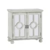 28" Antique White Wood Accent Chest With Glass + Wood Doors