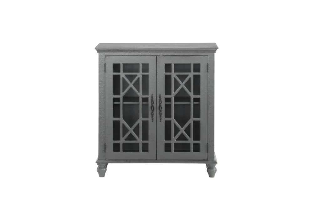34" Antique Grey Wood Accent Cabinet With Glass + Wood Doors - Image 2