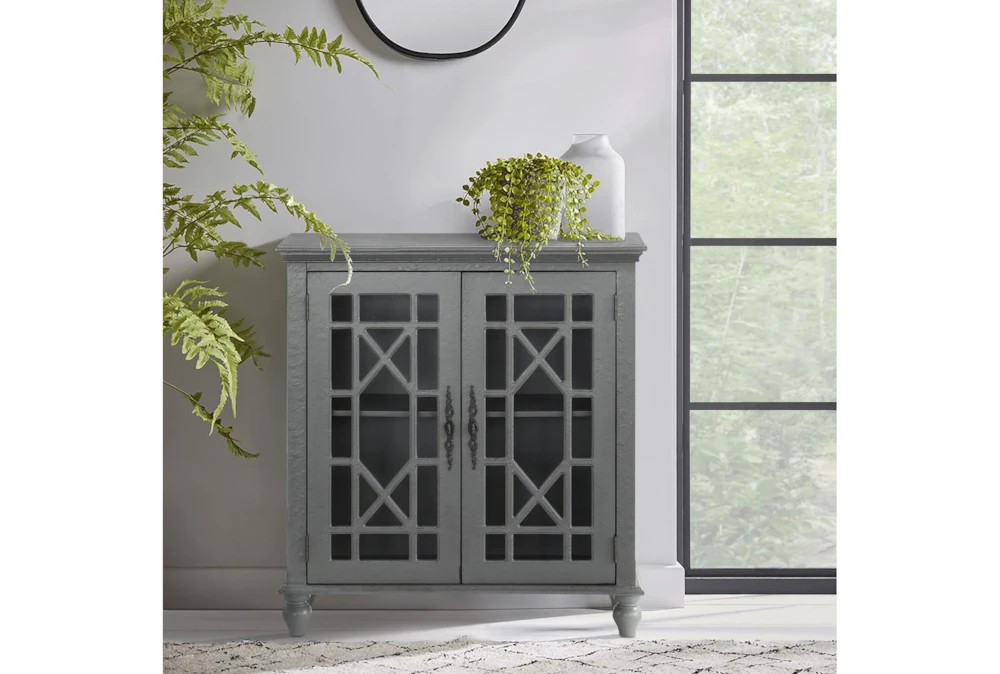 34" Antique Grey Wood Accent Cabinet With Glass + Wood Doors - Image 6