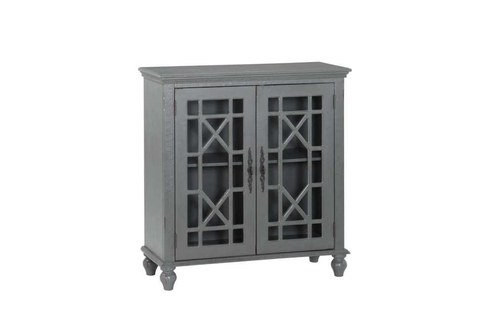 34" Antique Grey Wood Accent Cabinet With Glass + Wood Doors