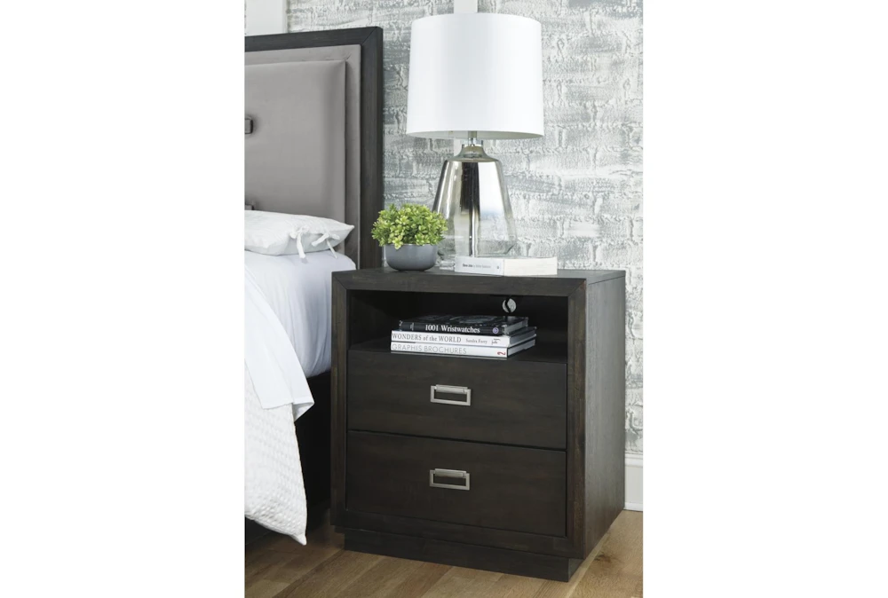 Heidi Dark Brown 2 Drawer Nightstand With Outlets & USB - Image 5