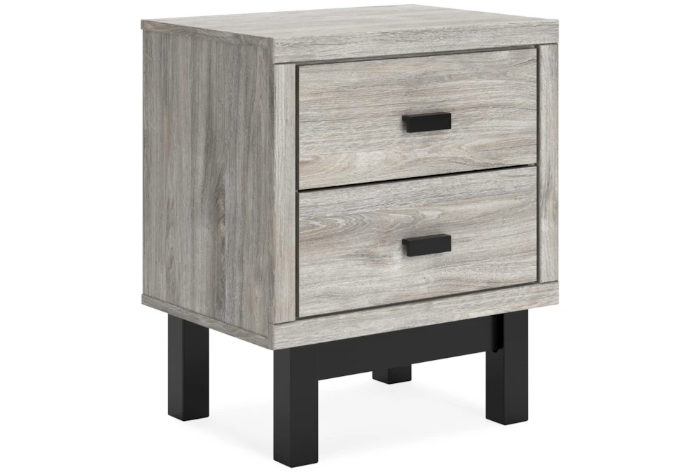 Vera Two-Tone Natural/Black 2 Drawer Nightstand With Wireless Charging & USB