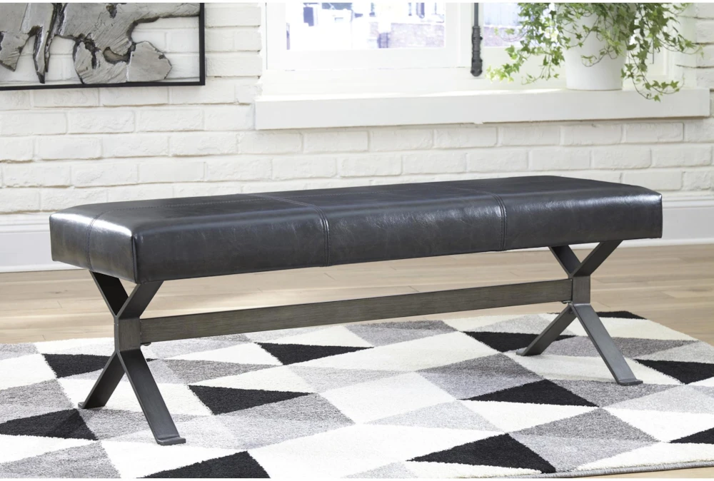 50" Black Distrressed Faux Leather Accent Bench - Image 4