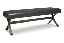 50" Black Distrressed Faux Leather Accent Bench