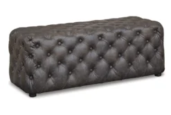 50" Brown Faux Leather Tufted Accent Ottoman