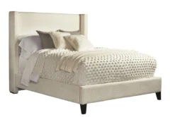 Alena Beige Queen Upholstered Shelter Bed