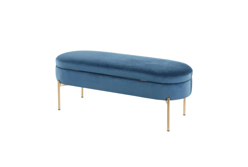 48" Blue Velvet + Gold Metal Legs Storage Bench - Image 6