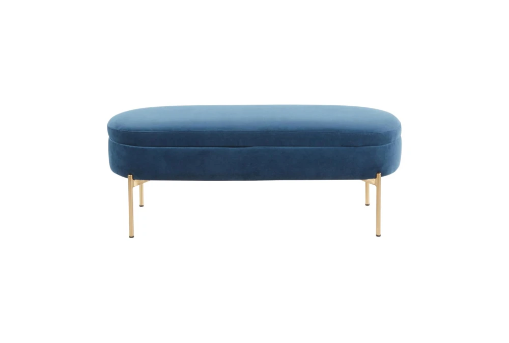 48" Blue Velvet + Gold Metal Legs Storage Bench - Image 7