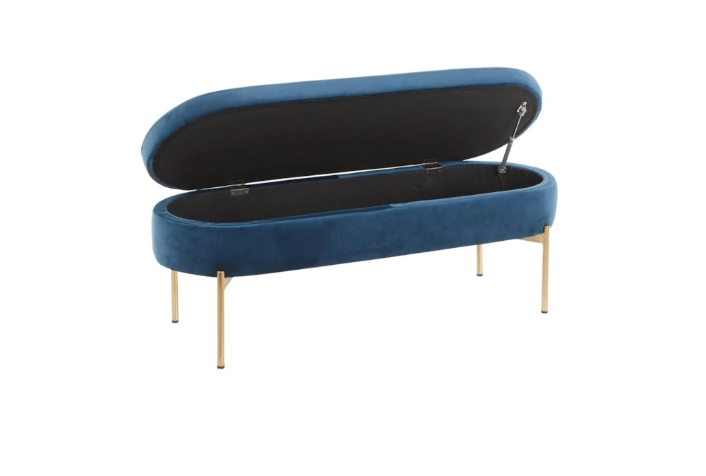 48" Blue Velvet + Gold Metal Legs Storage Bench - Image 10
