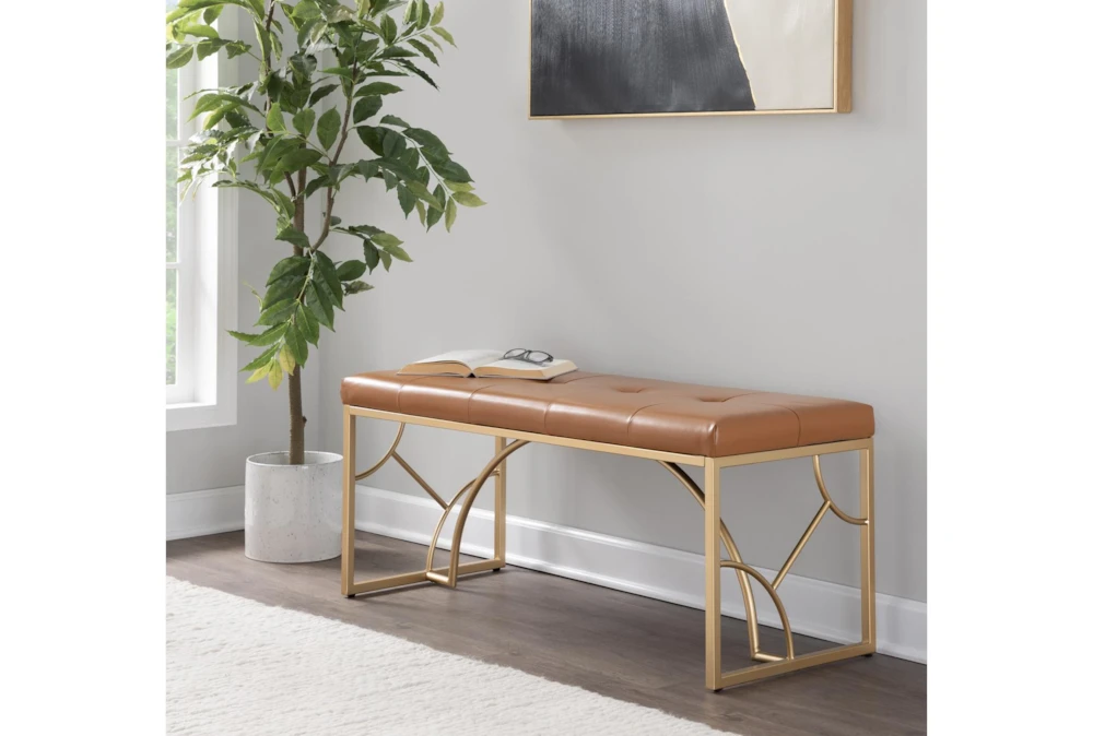 44" Brown Faux Leather + Gold Metal Base - Image 8