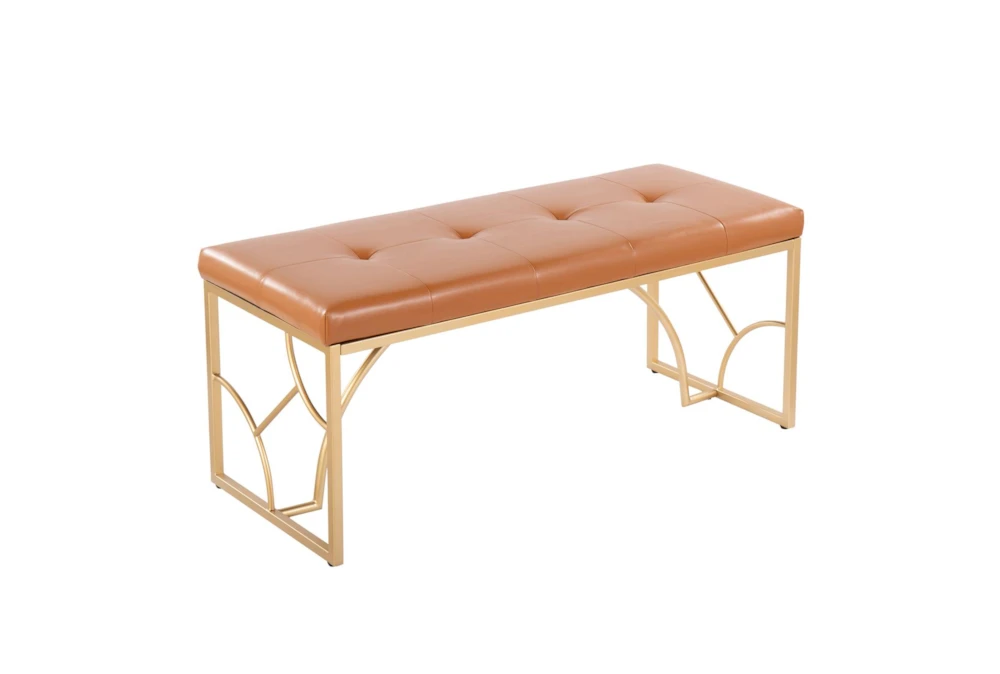 44" Brown Faux Leather + Gold Metal Base