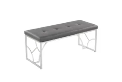 44" Grey Faux Leather + Silver Metal Base