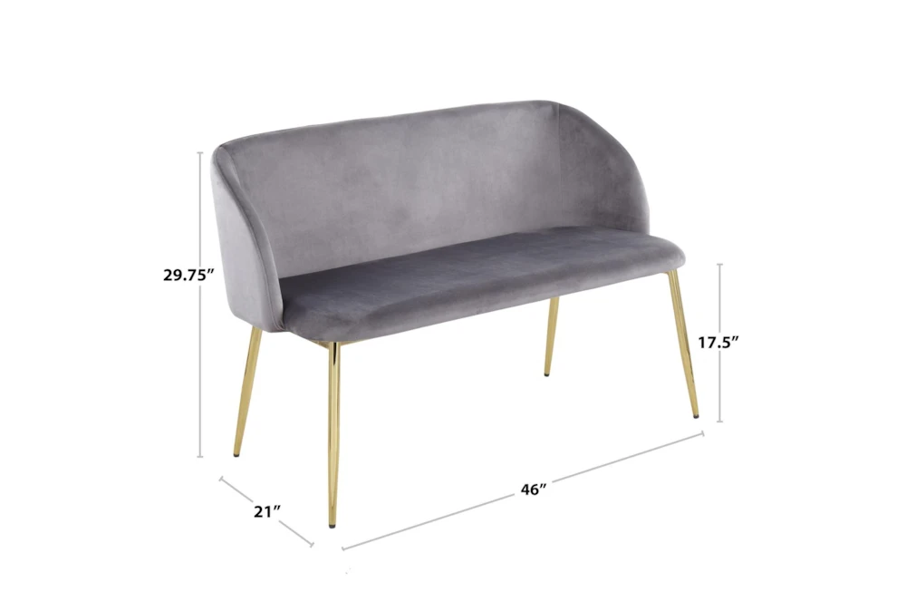 46" Grey Velvet Bench With Gold Metal Legs - Image 5