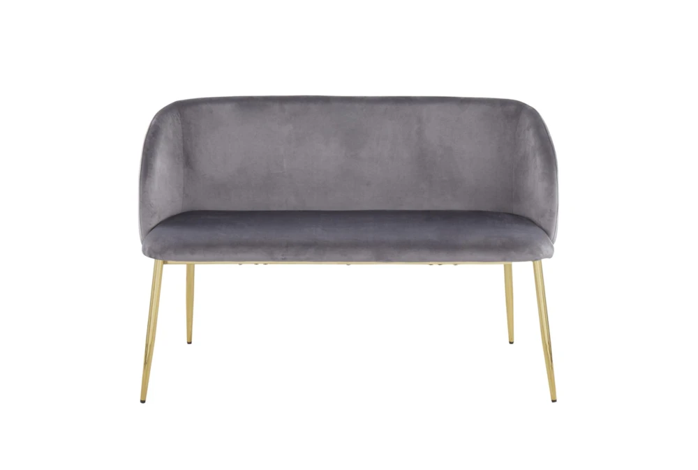 46" Grey Velvet Bench With Gold Metal Legs - Image 2