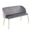 46" Grey Velvet Bench With Gold Metal Legs