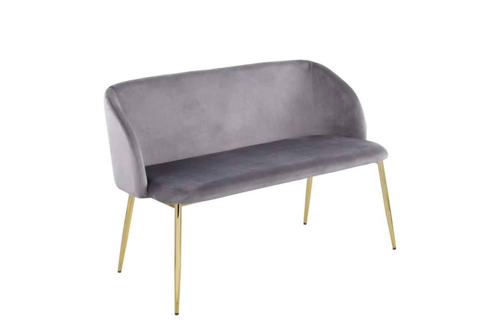 46" Grey Velvet Bench With Gold Metal Legs