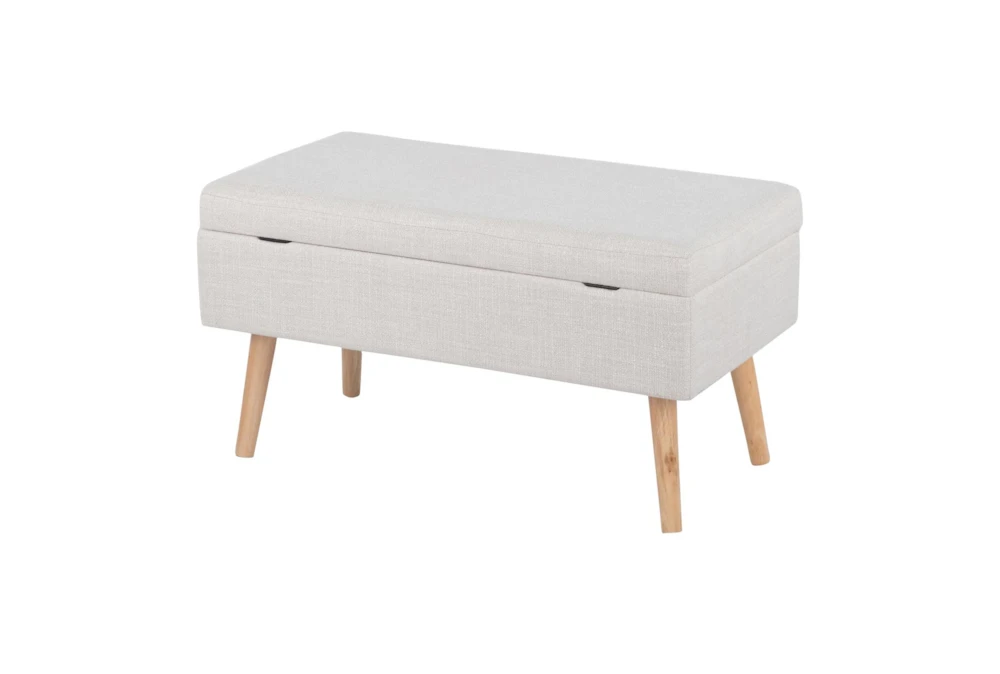 31" Beige Storage Bench With Natural Wood Legs - Image 8