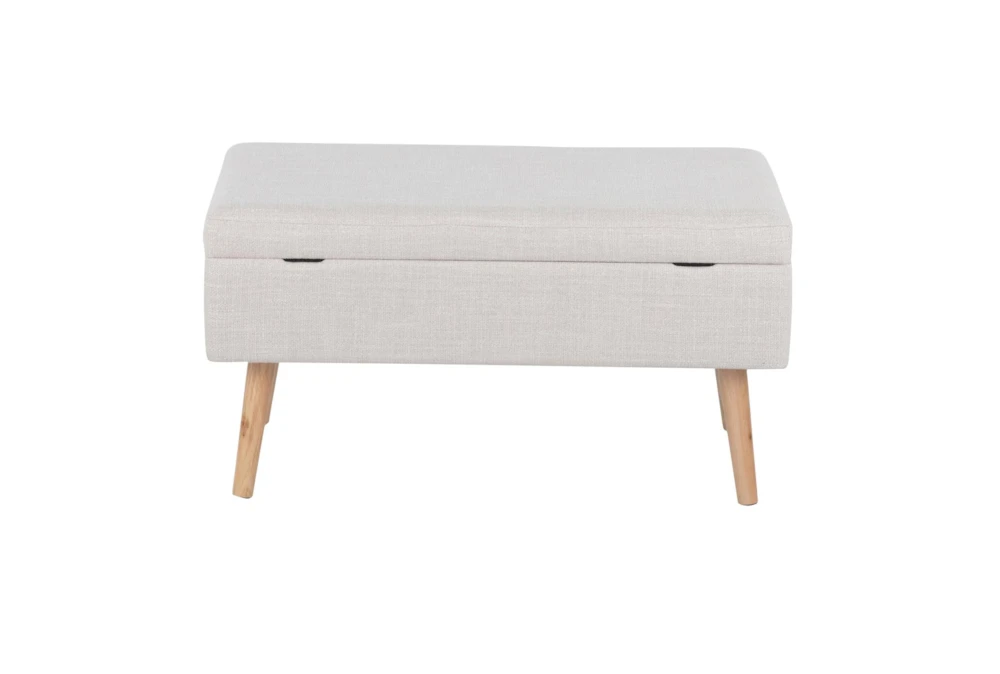 31" Beige Storage Bench With Natural Wood Legs - Image 9
