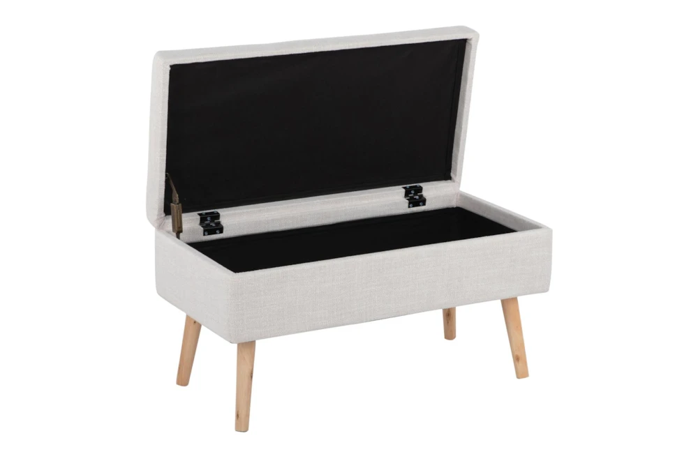 31" Beige Storage Bench With Natural Wood Legs - Image 2