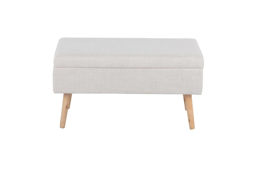 31" Beige Storage Bench With Natural Wood Legs - Image 3