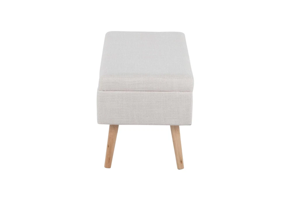 31" Beige Storage Bench With Natural Wood Legs - Image 4