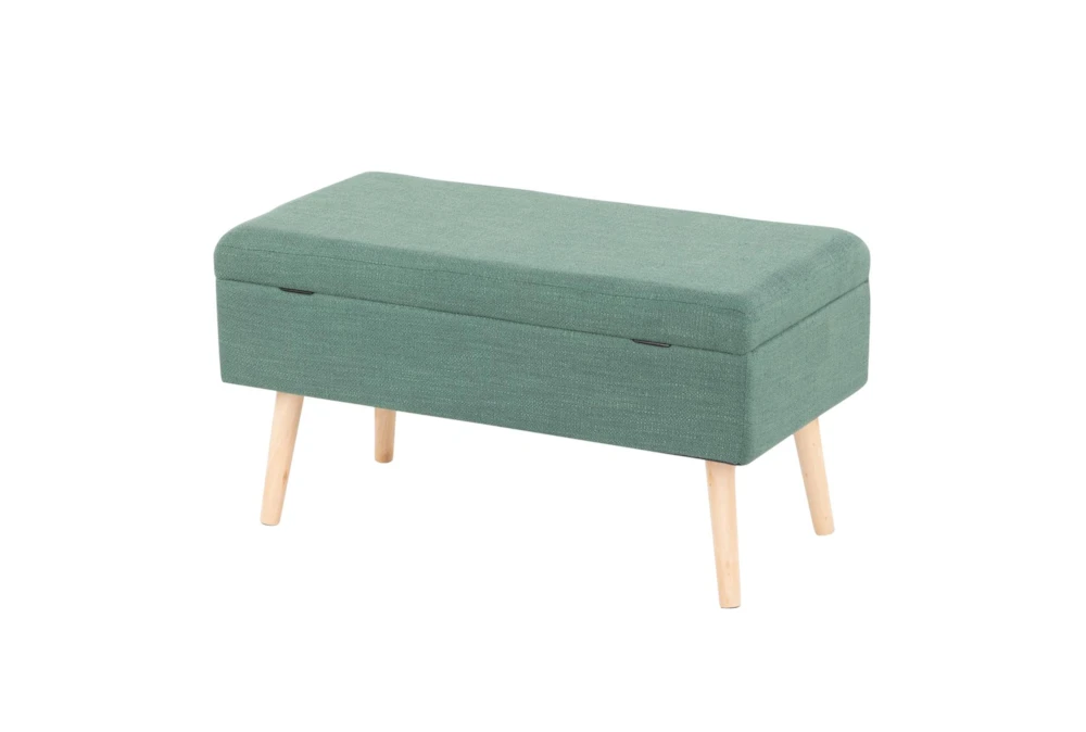 31" Green Storage Bench With Natural Wood Legs - Image 8