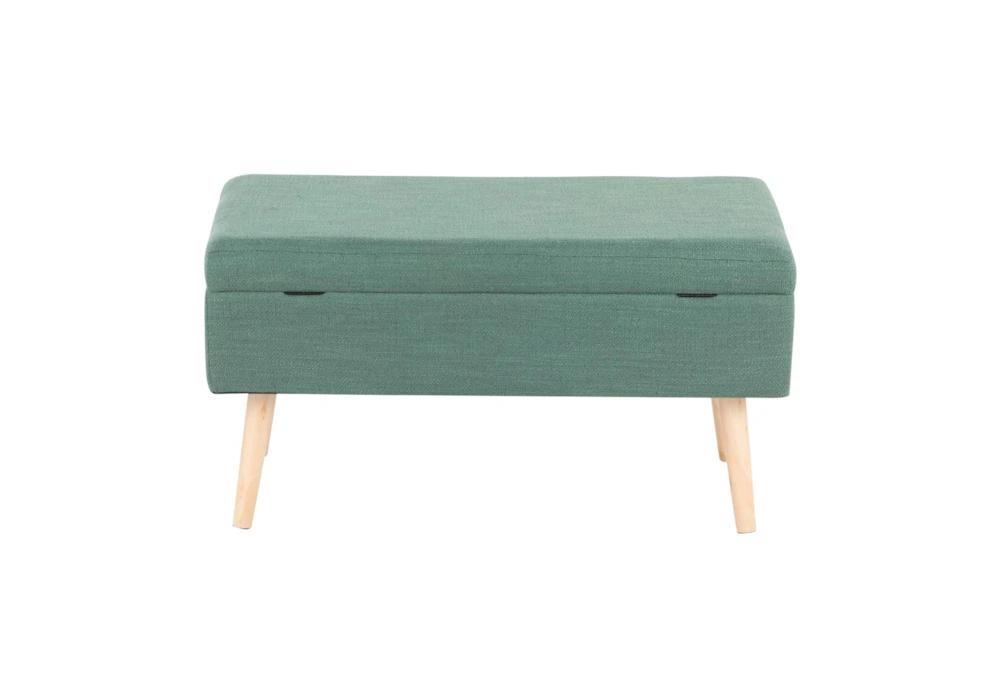 31" Green Storage Bench With Natural Wood Legs - Image 9