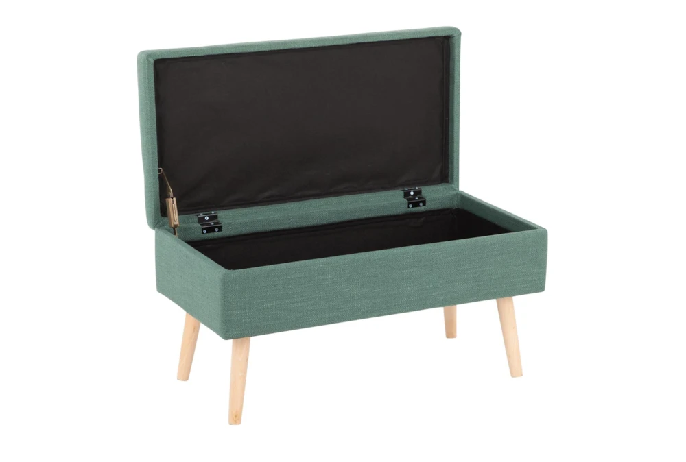 31" Green Storage Bench With Natural Wood Legs - Image 2