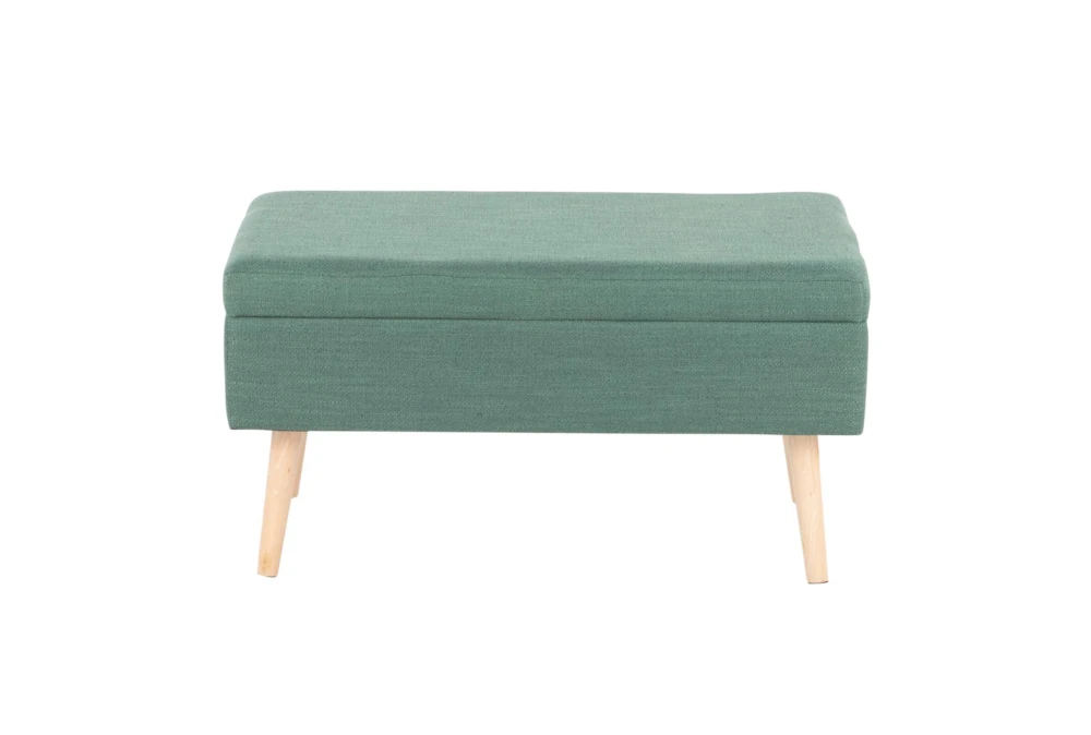 31" Green Storage Bench With Natural Wood Legs - Image 3