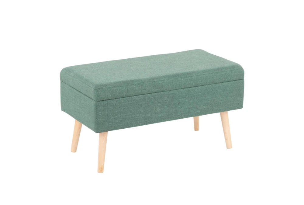 31" Green Storage Bench With Natural Wood Legs